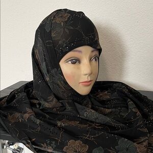 Floral Black and Brown Beanie